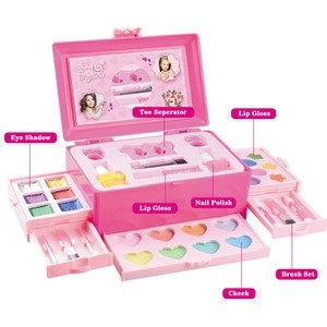 Custom Children Pretend Play Make Up Toy Portable Travel Case Cosmetics Kit Safe Kid Lipsticks Eyeshadow Nail Polish Makeup Toys