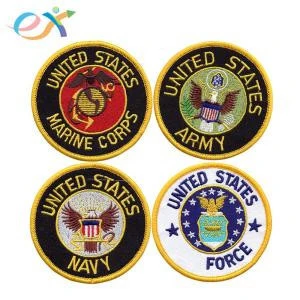 Custom design clothing merrow border iron on round navy military army embroidery patches