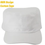 Custom Logo Natural 100% Cotton Plastic Closure Pre-curved sports 3d embroidery White Army Hat Hip Hop Cap