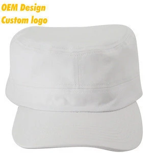 Custom Logo Natural 100% Cotton Plastic Closure Pre-curved sports 3d embroidery White Army Hat Hip Hop Cap