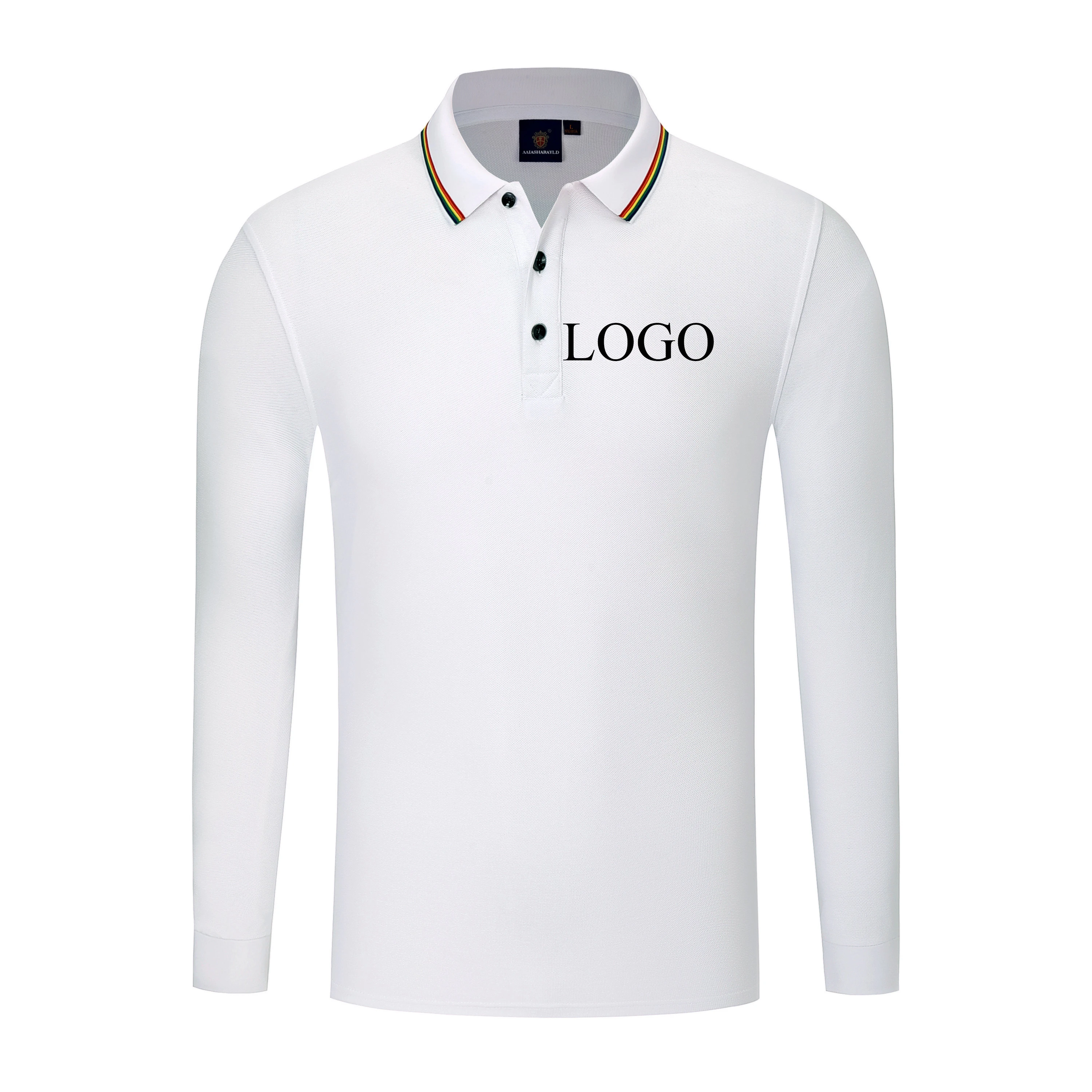 Custom Logo Print Mens Cotton Ceramic Silk Lapel Long Sleeves T shirt Plain Unisex Dress Polo Shirts