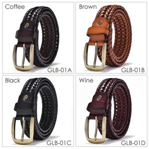 Custom Luxury Black Brown Genuine Leather Braided Woven Man Knitted Belts