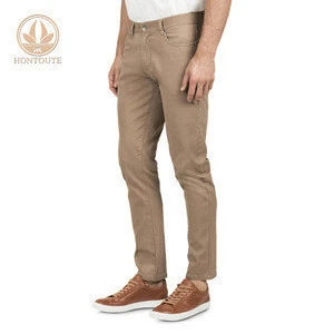 Custom Made Latest Design Flat Front Chino Slim Zipper Fly Cotton Twill Slim Straight Man Khaki Pant