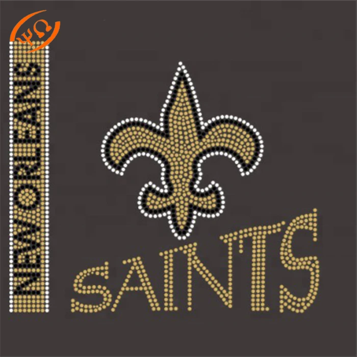 Custom New Orlean Saints with lips Rhinestone Iron On Transfer for t shirts