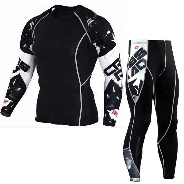 custom printed mens long sleeve BJJ MMA rash guard mens compression tights leggings