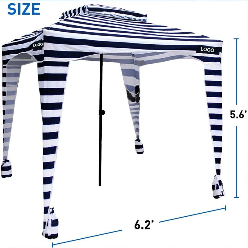 Custom Printing 6.5ft 7ft, Stripe Portable Windproof Uv50+ Beach Tent Sun Shelter Pop Up Outdoor Cool Beach Umbrella Cabanas/