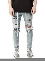 Custom Skinny Spray Ripped Vintage Street Wear Damage 2021 Denim  men Jeans