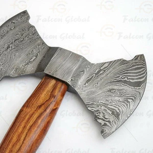 Damascus Steel Handmade  Axe with Natural Wood handle and pure leather sheath