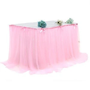 Decorative wedding ruffled mesh tulle table skirt tutu table skirt pink