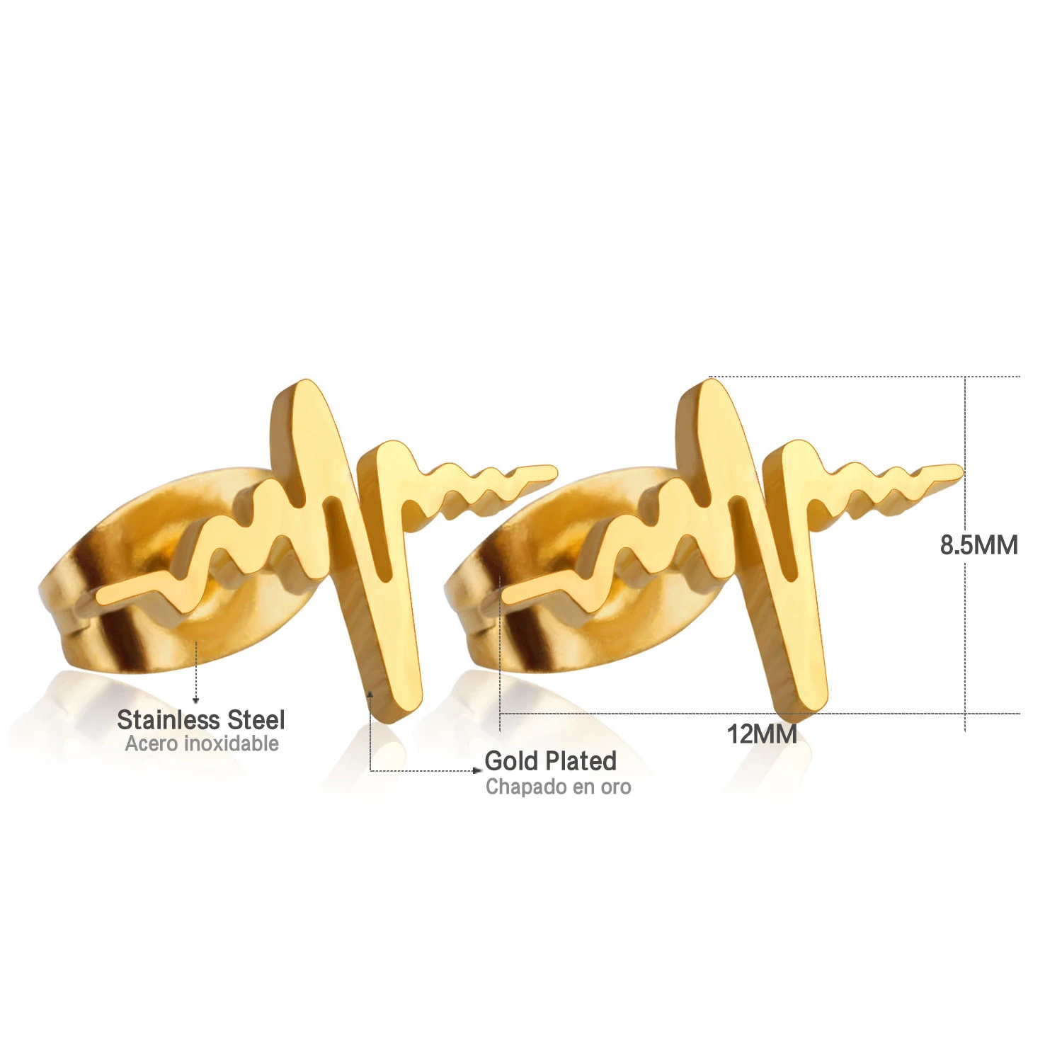 Delicate 18K Gold Jewelry Earrings Charm Stainless Steel Heartbeat Studs Earrings