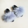 Designer raccoon fur slippers big fluffy raccoon fur slides women wholesale fur slippers
