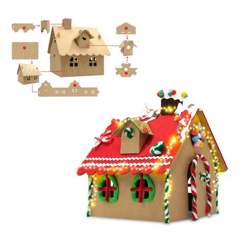 Buy Diy Cardboard Christmas House Led Lights Educational Toy Creative ...