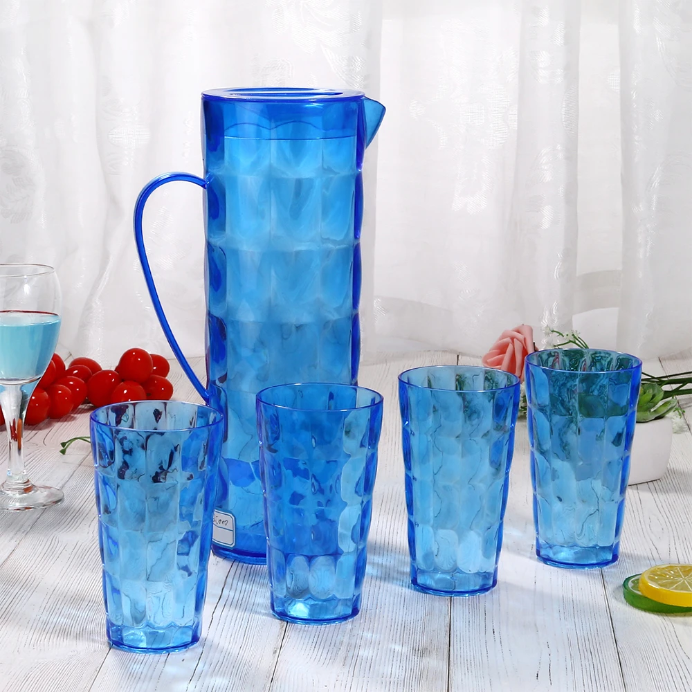 Drinkware custom printed clear blue plastic 2L water jugs with lids and cups set