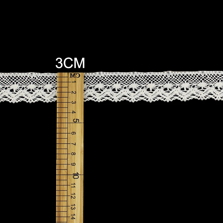 Durable Quality Organic 3Cm Crochet Water Soluble Chemical Cord Cotton Cluny Lace Trim Border Ribbon For Apparel