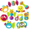 Early Educational 10pcs Teether Shaker Grab and Spin Rattle Musical Baby Rattles