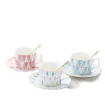 English royal personalized full wrap decal 260 ml tea latte coffee ceramic cup and saucer set