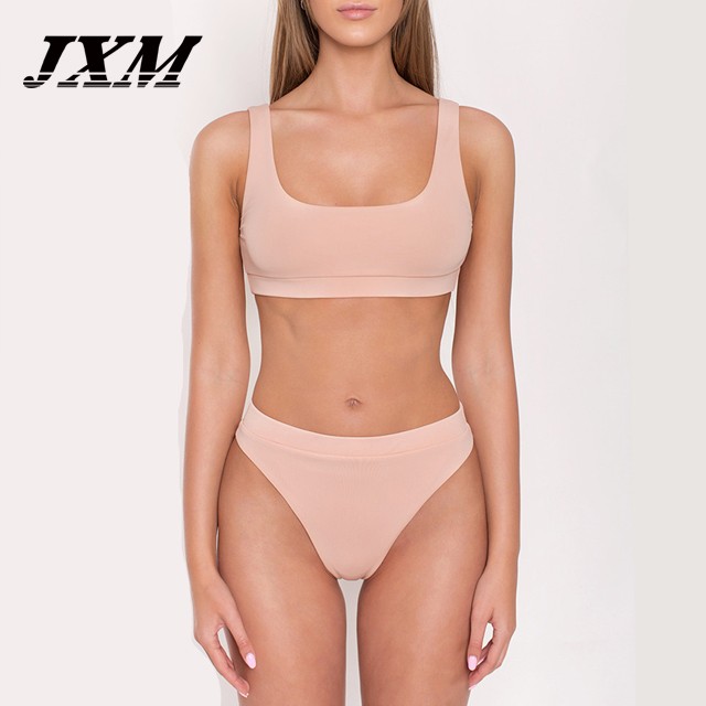 European and American new sexy bikini solid color conservative tight split swimwear spot wholesale bikini