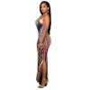 European And American Plus Size Women Clothing Printed Sling Backless Dress