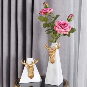 European style luxury modern handicraft decoration resin animal head vase Deer Head Vase home decoration