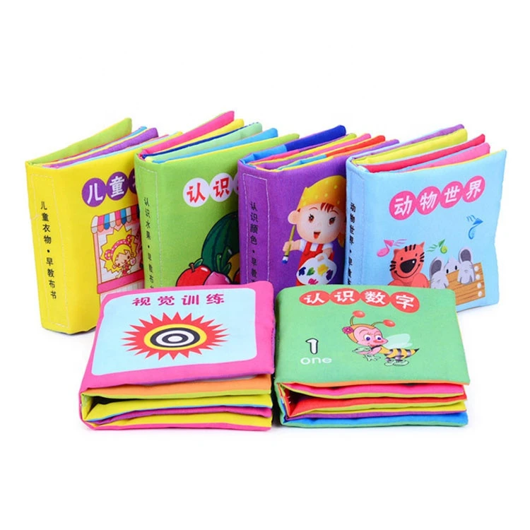 Fabric Soft Colorful Activity Crinkle Baby Cloth Book for Kids