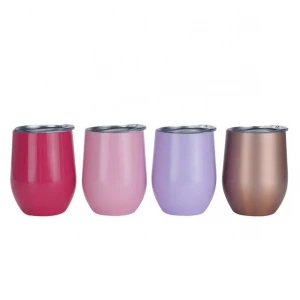 Factory Directly Wholesale Wine Cup 12oz Wine Tumbler Stemless Glass Insulated Stainless Steel Cup Coffee Tumbler Cup with Lid