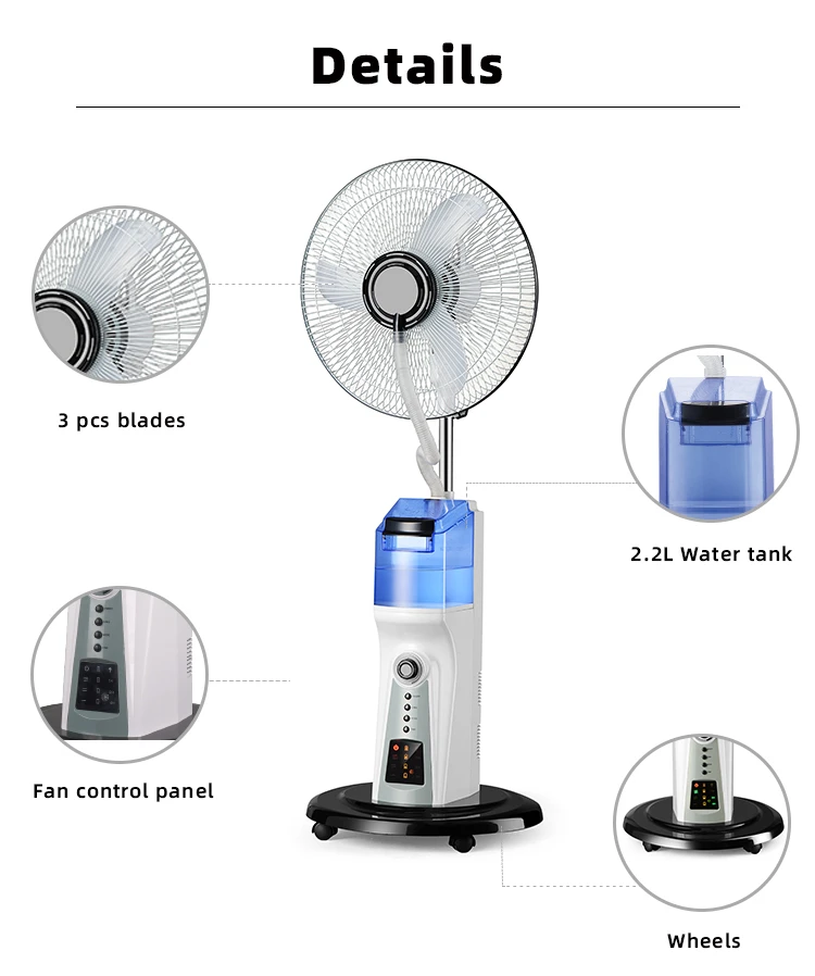 Factory OEM ac dc solar water cooling mist rechargeable fan