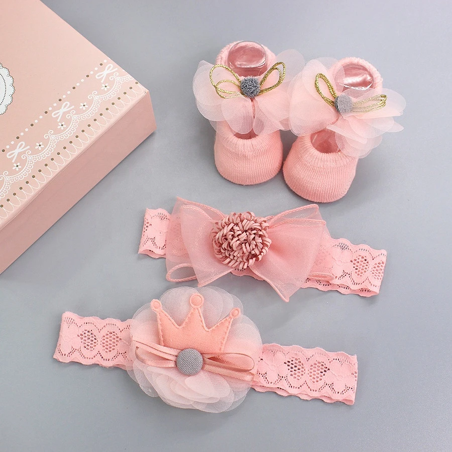 Factory Wholesale Cute Kids Baby Socks And Headband Hairband Set For Girls Baby Socks Gift Set