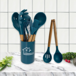 Factory Wholesale Silicone Cooking Accessories Kitchenware Silicone Kitchen Utensils Set with Wooden Handles