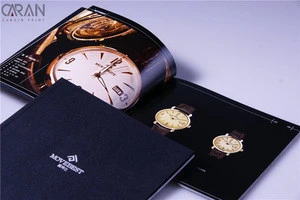 Foil stamping logo black paper cover watch advertising catalogue book custom printing