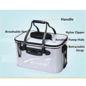 Foldable EVA Fishing Bucket with Aeration Pump Portable Fishing Tackle Boxes with Shoulder Strap