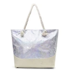 For Women Custom Logo Cloth Lining Straw Lining Factory direct leather shiny beach pattern storage imitation linen shoulder bag