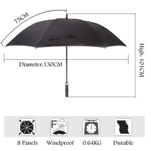 Free Sample Custom Double Layer Windproof Large Black Golf Umbrella
