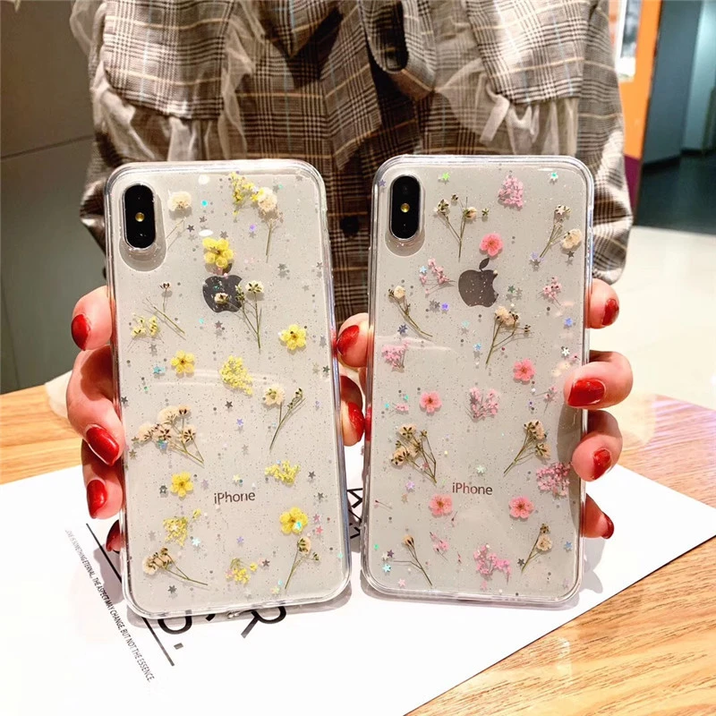 Free Shipping Dried Little Daisy Phone Cases Shockproof  Bumper Phone Cases Back Cover Rubber Soft Shell For Apple Phone Xsmax