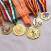Gold zinc alloy trophy custom cheap metal sports honor medal with ribbon souvenir