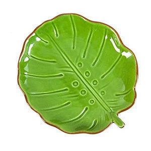 Green color vegetable shape ceramic appetizer  plate