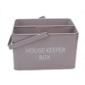 Grey Color Metal square laundry and housekeeper storage box metal housekeeper caddy with handle
