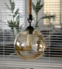hemp rope vintage round Amber glass lamp shade hanging pendant light