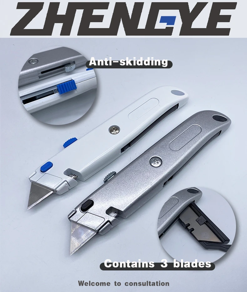 high-class dirt-proof trapezoid cutter knife with aluminium alloy handle and sharp blade