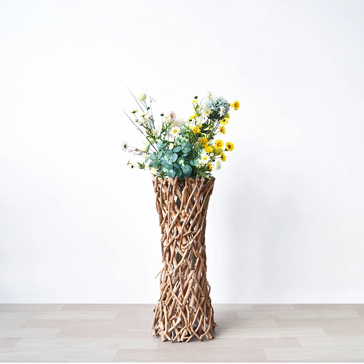 High Glass And Antique Wooden Vase Flower, Vase For Home Decoration Wooden