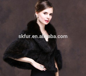 High quality classic design mink fur shawl and stole with fox fur trim