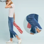 High waisted And Raw hem skinny women Jeans