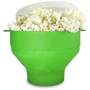Hot Air Big Size Collapsible Bowl BPA Free Dishwasher Safe Microwave Silicone Popcorn Maker Bowl with Lid and Handles