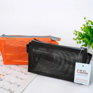 Hot Sell Light Weight PVC Breathable Mesh Fabric Bag Creative Simple Pencil Case Bag