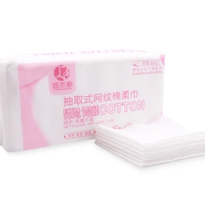 Hot selling 100% pure cotton facial tissue disposable checkered cotton tissue fabric 80pcs