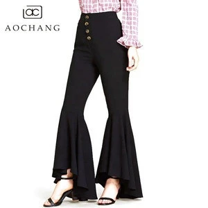 Hot Selling  Button Ladies Button Fly Flare Leg Pants