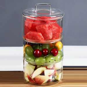 Hot selling  Pyrex glass jar stackable fruit salad bowl set with lid