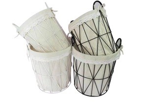Household Laundry Iron Metal Wire Storage Basket with Cotton Lining