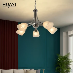 HUAYI Spot product USA&CA certification led metal glass shade chandelier E12 hanging lamp ceiling lamp decorative light