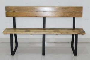 Industrial & vintage iron metal & solid wood 3 seater patio bench
