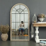 INNOVA HOME farmhouse garden country style decorative shabby chic hanging large framed floor mirror wood arch window wall mirror